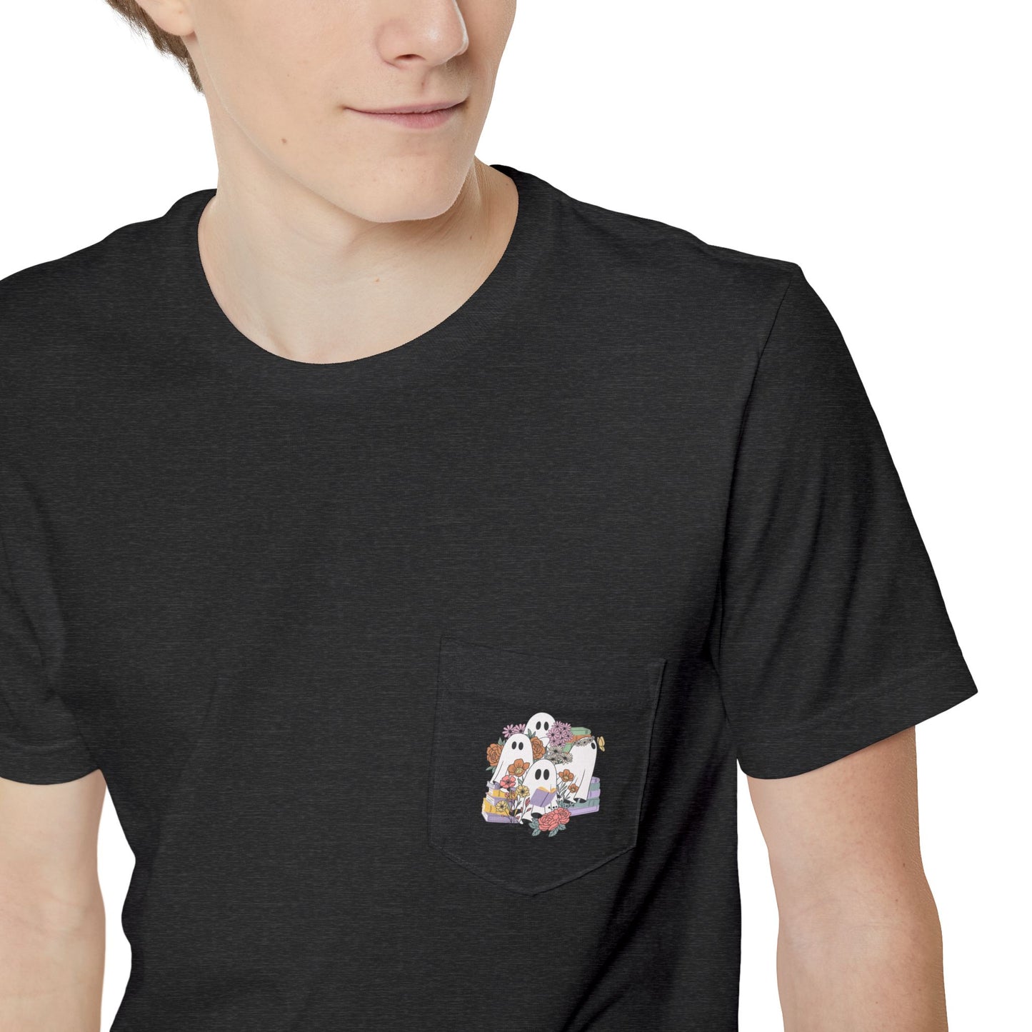 Ghostly Reading Cuddle Puddle Halloween Pocket T-shirt